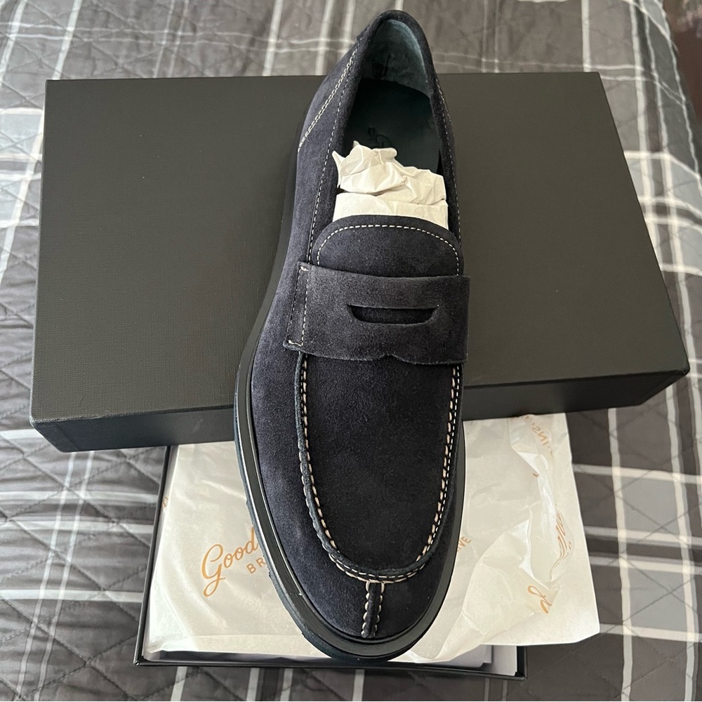 Good Man Brand Dark Blue Suede Slip-On Loafers
